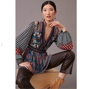 NWOT $160 New Anthropologie Abstract Babydoll Blouse Bhanuni by Jyoti (M)